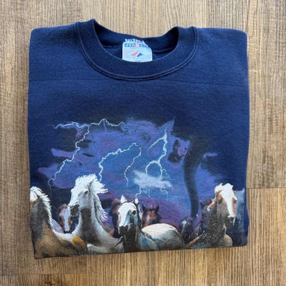 VTG Jerzees Wild Horses Country Western Crewneck Sweatshirt Blue Medium - Picture 8 of 9